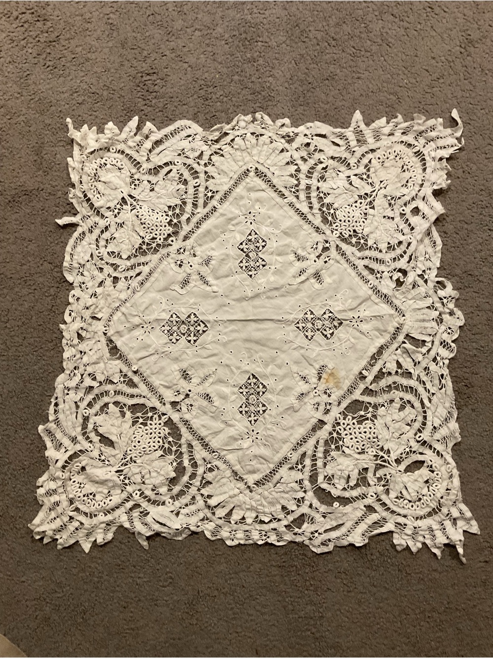 Vintage Embroidered Crochet White Square Tablecloth Topper Fabric Cottage Shabby